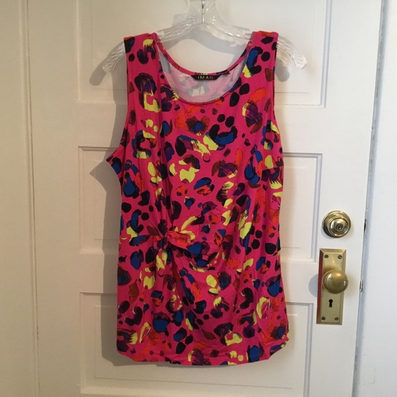 Iman Global Chic Knot-Front Printed Tank Pink XL - Picture 1 of 9